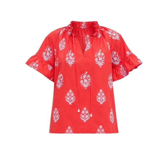 TUCKERNUCK BEACH Scarlet Bouquet Blockprint Cassis Top Size XS NWT - Picture 7 of 7